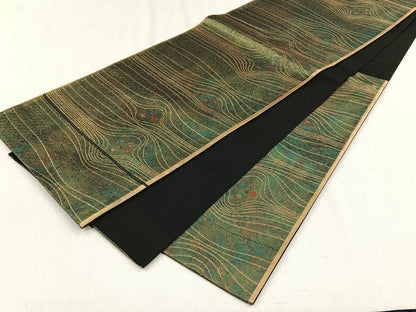 平和屋着物◎六通柄袋帯　纐都　よろけ縞　金糸　正絹　逸品　CABH7374yk