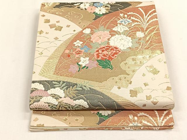 平和屋着物◎六通柄袋帯　唐織　地紙重ね草花文　正絹　逸品　CABH7376yk