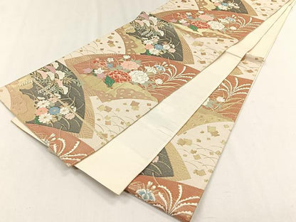 平和屋着物◎六通柄袋帯　唐織　地紙重ね草花文　正絹　逸品　CABH7376yk