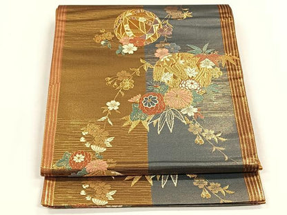 平和屋着物◎六通柄袋帯　唐織　花毬文　金糸　正絹　逸品　CABH7383yk