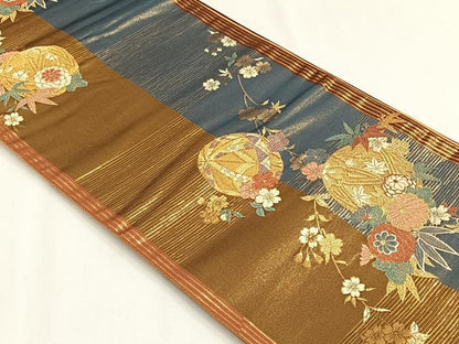 平和屋着物◎六通柄袋帯　唐織　花毬文　金糸　正絹　逸品　CABH7383yk