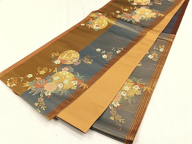 平和屋着物◎六通柄袋帯　唐織　花毬文　金糸　正絹　逸品　CABH7383yk