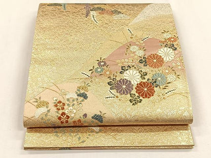 平和屋着物◎六通柄袋帯　唐織　遠山草花文　金銀糸　鈴乃屋扱い　正絹　逸品　CABH7385yk