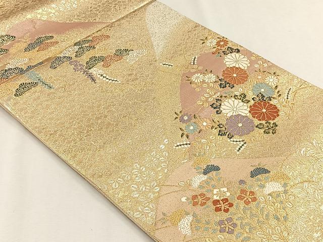 平和屋着物◎六通柄袋帯　唐織　遠山草花文　金銀糸　鈴乃屋扱い　正絹　逸品　CABH7385yk