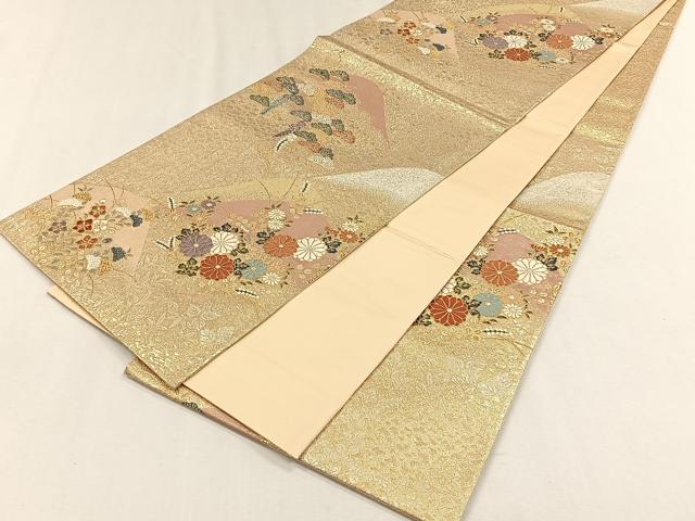 平和屋着物◎六通柄袋帯　唐織　遠山草花文　金銀糸　鈴乃屋扱い　正絹　逸品　CABH7385yk