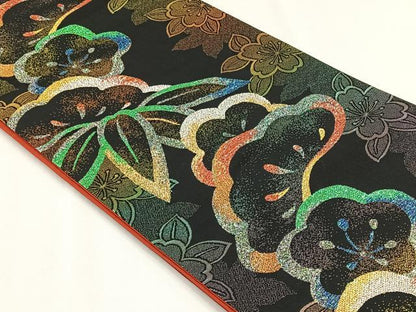 平和屋着物◎全通柄袋帯　松竹梅　黒地　金銀糸　正絹　逸品　CABH7388yk
