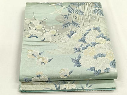 平和屋着物◎西陣　永井織物謹製　六通柄袋帯　渡り橋鴛鴦花文　金銀糸　証紙付き　正絹　逸品　CABH7389yk