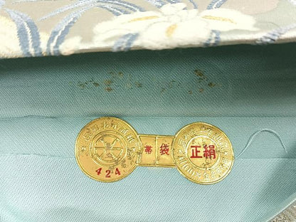 平和屋着物◎西陣　永井織物謹製　六通柄袋帯　渡り橋鴛鴦花文　金銀糸　証紙付き　正絹　逸品　CABH7389yk