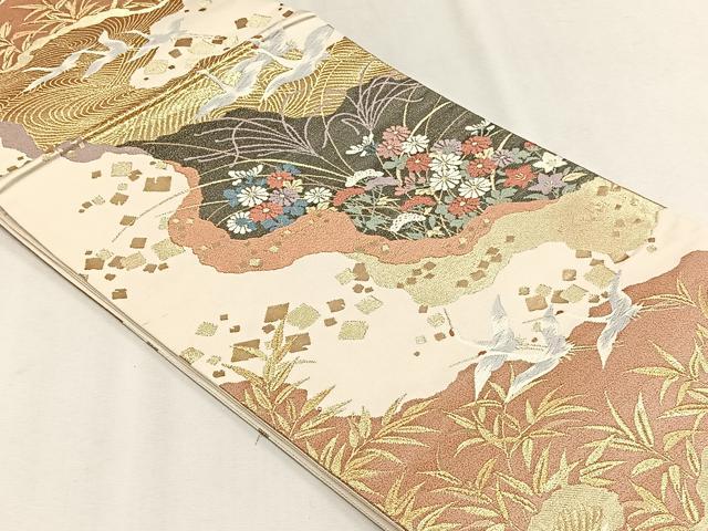 平和屋着物◎六通柄袋帯　唐織　飛鶴花文　金糸　正絹　逸品　CABH7391yk