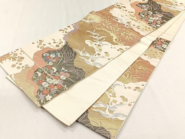 平和屋着物◎六通柄袋帯　唐織　飛鶴花文　金糸　正絹　逸品　CABH7391yk