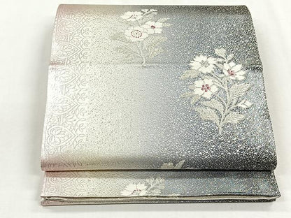 平和屋着物◎両面　全通柄袋帯　枝花文　銀糸　やまとオリジナル　正絹　逸品　CABH7392yk