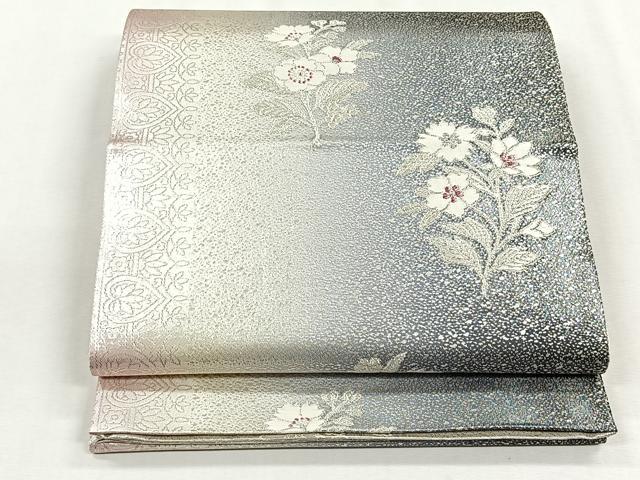 平和屋着物◎両面　全通柄袋帯　枝花文　銀糸　やまとオリジナル　正絹　逸品　CABH7392yk