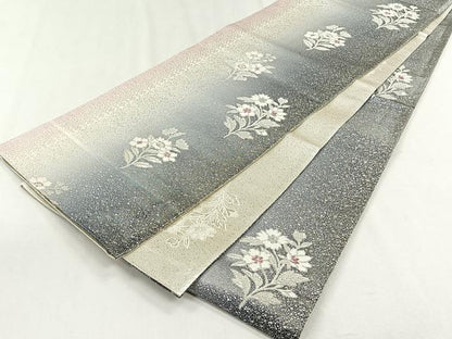 平和屋着物◎両面　全通柄袋帯　枝花文　銀糸　やまとオリジナル　正絹　逸品　CABH7392yk