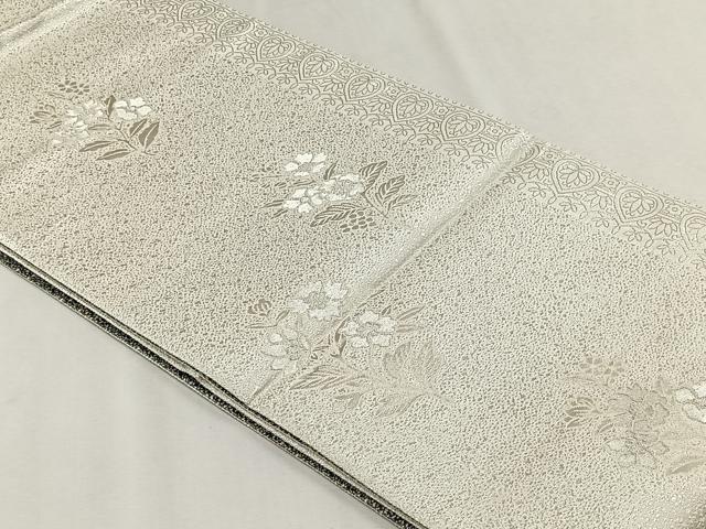 平和屋着物◎両面　全通柄袋帯　枝花文　銀糸　やまとオリジナル　正絹　逸品　CABH7392yk