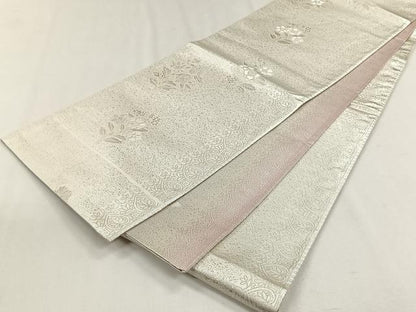 平和屋着物◎両面　全通柄袋帯　枝花文　銀糸　やまとオリジナル　正絹　逸品　CABH7392yk