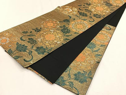 平和屋着物◎六通柄袋帯　祥宝　華文小花地紋　金銀糸　正絹　逸品　CABH7393yk