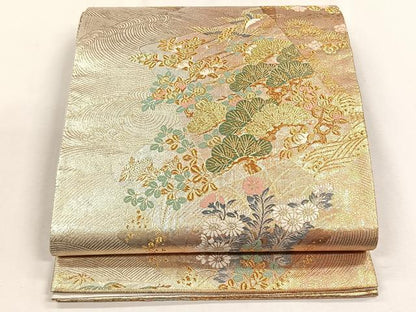 平和屋着物◎六通柄袋帯　唐織　聚花春秋　翔鶴色紙文　金糸　正絹　逸品　CABH7395yk