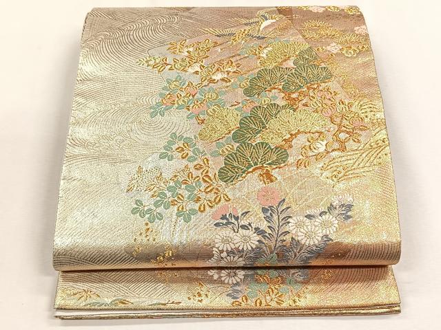 平和屋着物◎六通柄袋帯　唐織　聚花春秋　翔鶴色紙文　金糸　正絹　逸品　CABH7395yk