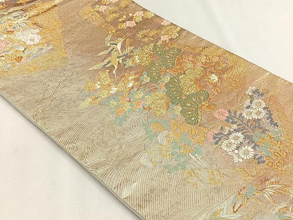 平和屋着物◎六通柄袋帯　唐織　聚花春秋　翔鶴色紙文　金糸　正絹　逸品　CABH7395yk
