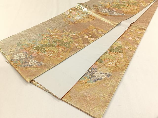 平和屋着物◎六通柄袋帯　唐織　聚花春秋　翔鶴色紙文　金糸　正絹　逸品　CABH7395yk