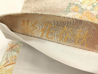 平和屋着物◎六通柄袋帯　唐織　聚花春秋　翔鶴色紙文　金糸　正絹　逸品　CABH7395yk