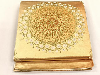 平和屋着物◎六通柄袋帯　唐織　舞花文　金糸　正絹　逸品　CABH7396yk