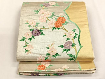 平和屋着物◎六通柄袋帯　枝花文　金銀糸　正絹　逸品　CABH7398yk