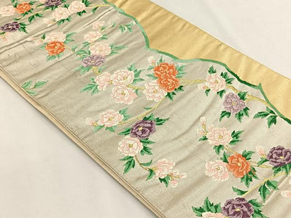 平和屋着物◎六通柄袋帯　枝花文　金銀糸　正絹　逸品　CABH7398yk