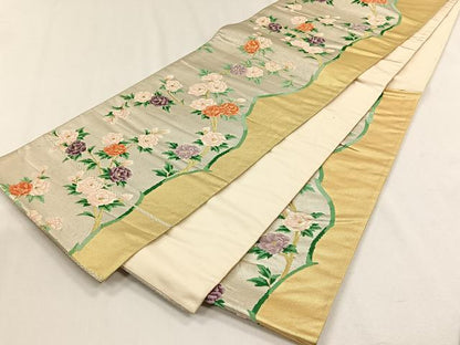 平和屋着物◎六通柄袋帯　枝花文　金銀糸　正絹　逸品　CABH7398yk