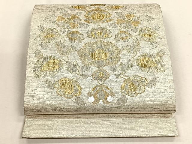 平和屋着物▽太鼓柄袋帯　スリーシーズン　春夏秋　舞花文　金銀糸　正絹　逸品　未使用　CABH7402yk