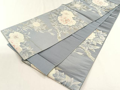 平和屋着物◎六通柄袋帯　牡丹　銀糸　正絹　逸品　CABH7405yk
