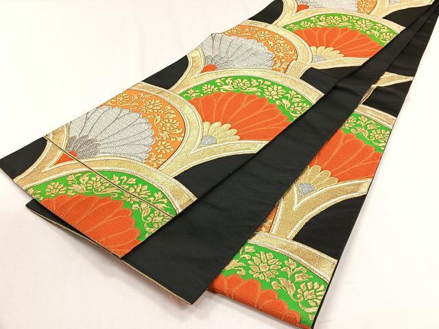 平和屋着物◎六通柄袋帯　菊青海波　黒地　金銀糸　正絹　逸品　CABH7406yk