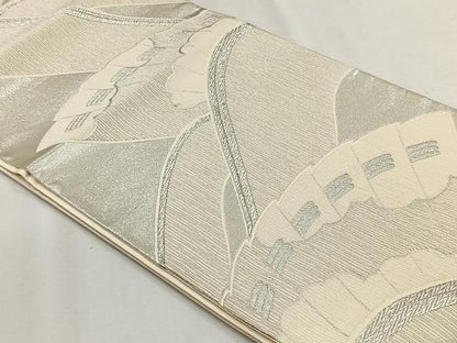 平和屋着物◎六通柄袋帯　檜扇霞文　銀糸　正絹　逸品　CABH7409yk