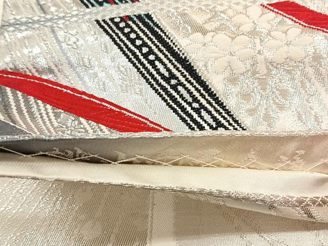 平和屋着物◎両面　全通柄袋帯　幾何学花文　金銀糸　正絹　逸品　CABH7410yk