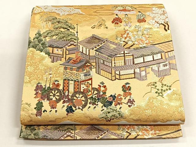 平和屋着物◎西陣　やまひで謹製　全通柄袋帯　唐織　洛中御所雅遊文　金糸　証紙付き　正絹　逸品　未使用　CABH7412yk