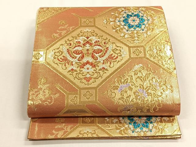 平和屋着物◎六通柄袋帯　蜀江向かい鳥花唐草文　金銀糸　正絹　逸品　CABH7414yk