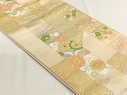 平和屋着物◎西陣　六通柄袋帯　唐織　短冊舞花文　金銀糸　正絹　逸品　CABH7415yk