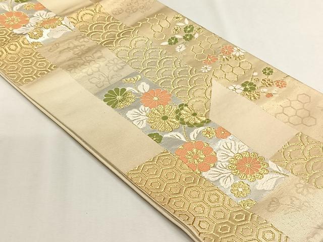 平和屋着物◎西陣　六通柄袋帯　唐織　短冊舞花文　金銀糸　正絹　逸品　CABH7415yk