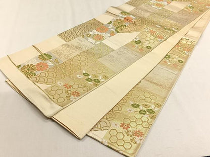 平和屋着物◎西陣　六通柄袋帯　唐織　短冊舞花文　金銀糸　正絹　逸品　CABH7415yk