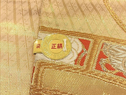 平和屋着物◎西陣　辻梅機業店謹製　六通柄袋帯　源氏車花文　金銀糸　証紙付き　正絹　逸品　CABH7416yk