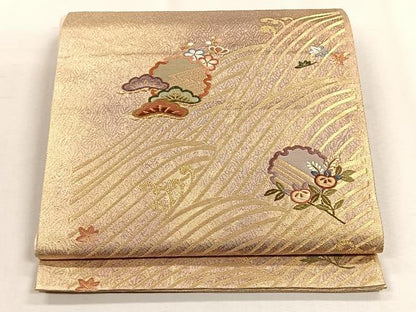 平和屋着物◎六通柄袋帯　雪輪草花文　金糸　正絹　逸品　CABH7418yk