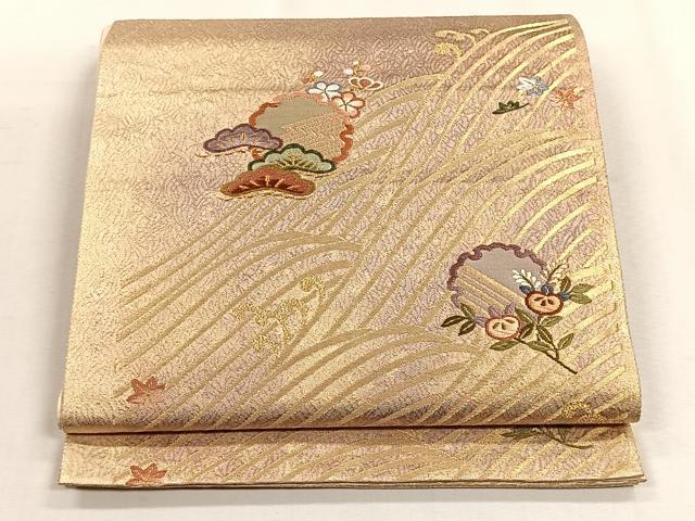 平和屋着物◎六通柄袋帯　雪輪草花文　金糸　正絹　逸品　CABH7418yk