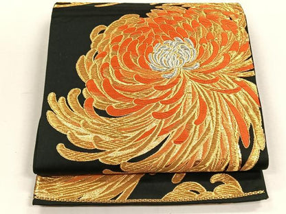 平和屋着物◎六通柄袋帯　乱菊　黒地　金銀糸　正絹　逸品　CABH7421yk