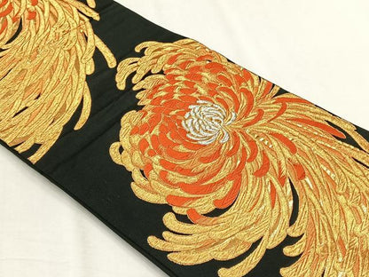 平和屋着物◎六通柄袋帯　乱菊　黒地　金銀糸　正絹　逸品　CABH7421yk