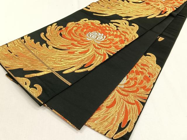 平和屋着物◎六通柄袋帯　乱菊　黒地　金銀糸　正絹　逸品　CABH7421yk