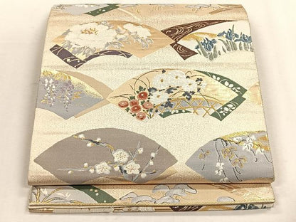平和屋着物◎六通柄袋帯　唐織　琳派扇面散　金糸　正絹　逸品　CABH7425yk
