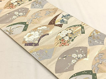 平和屋着物◎六通柄袋帯　唐織　琳派扇面散　金糸　正絹　逸品　CABH7425yk