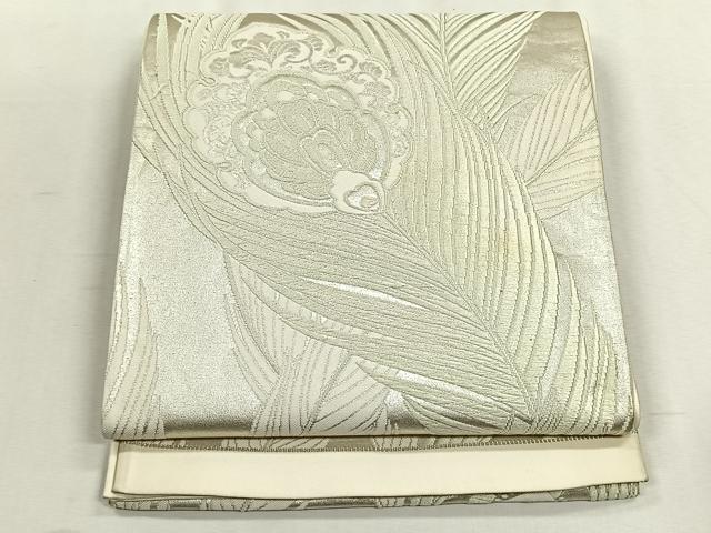 平和屋着物◎六通柄袋帯　唐織　孔雀羽文　銀糸　正絹　逸品　CABH7426yk