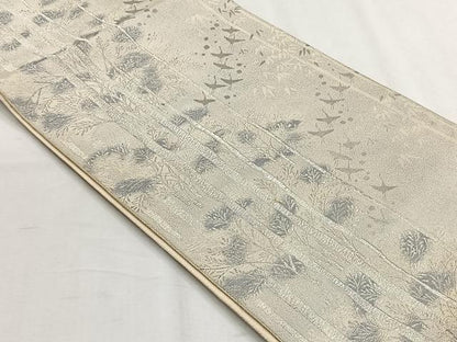 平和屋着物◎六通柄袋帯　樹林飛鶴文　銀糸　正絹　逸品　CABH7427yk