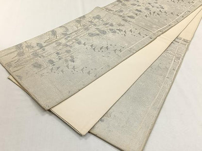 平和屋着物◎六通柄袋帯　樹林飛鶴文　銀糸　正絹　逸品　CABH7427yk